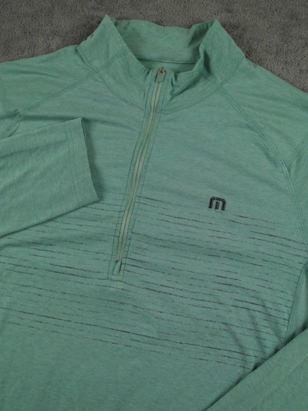 Travis Mathew 1/4 Zip Mens L Green Striped Pullover Golf Performance Shirt